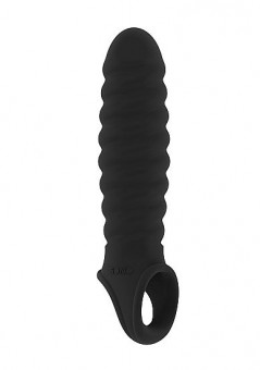 Чёрная ребристая насадка Stretchy Penis Extension No.32, Shots Media BV