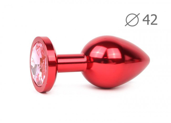 Коническая красная анальная втулка с розовым кристаллом - 9,3 см. , Anal Jewelry Plug