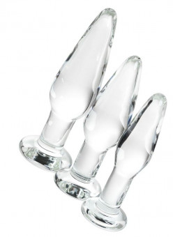 Набор из трех стеклянных анальных пробок с круглым ограничителем Sexus Glass, Sexus