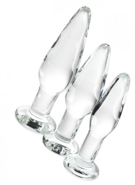 Набор из трех стеклянных анальных пробок с круглым ограничителем Sexus Glass, Sexus Набор из трех стеклянных анальных пробок с круглым ограничителем Sexus Glass, Sexus