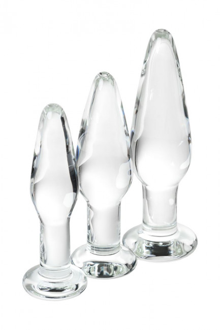 Набор из трех стеклянных анальных пробок с круглым ограничителем Sexus Glass, Sexus Набор из трех стеклянных анальных пробок с круглым ограничителем Sexus Glass, Sexus