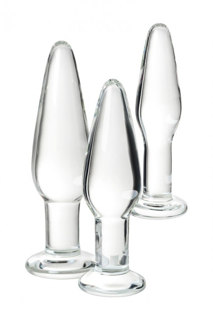 Набор из трех стеклянных анальных пробок с круглым ограничителем Sexus Glass, Sexus Набор из трех стеклянных анальных пробок с круглым ограничителем Sexus Glass, Sexus