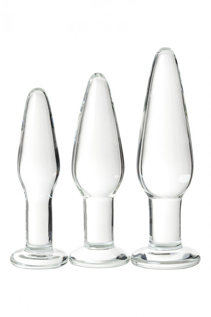 Набор из трех стеклянных анальных пробок с круглым ограничителем Sexus Glass, Sexus Набор из трех стеклянных анальных пробок с круглым ограничителем Sexus Glass, Sexus