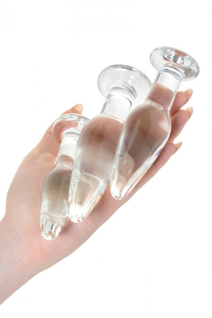 Набор из трех стеклянных анальных пробок с круглым ограничителем Sexus Glass, Sexus Набор из трех стеклянных анальных пробок с круглым ограничителем Sexus Glass, Sexus