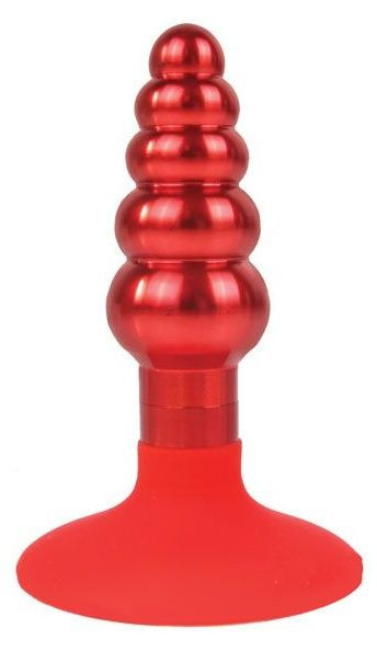 Красная анальная пробка-елочка с ограничителем - 9 см., Bior toys