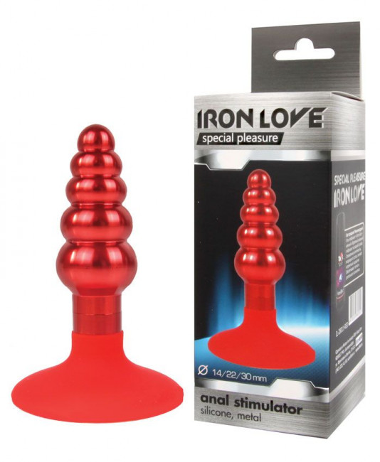 Красная анальная пробка-елочка с ограничителем - 9 см., Bior toys