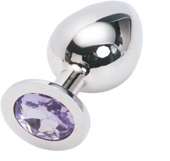 Анальная пробка BUTT PLUG Large со светло-сиреневым кристаллом - 9,5 см., Anal Jewelry Plug