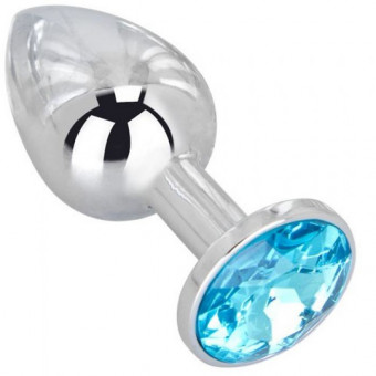 Анальное украшение BUTT PLUG  Small с голубым кристаллом - 7 см., Anal Jewelry Plug