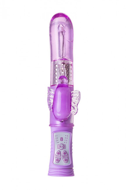Фиолетовый вибратор High-Tech fantasy с бабочкой для клитора - 22,4 см., A-toys Фиолетовый вибратор High-Tech fantasy с бабочкой для клитора - 22,4 см., A-toys