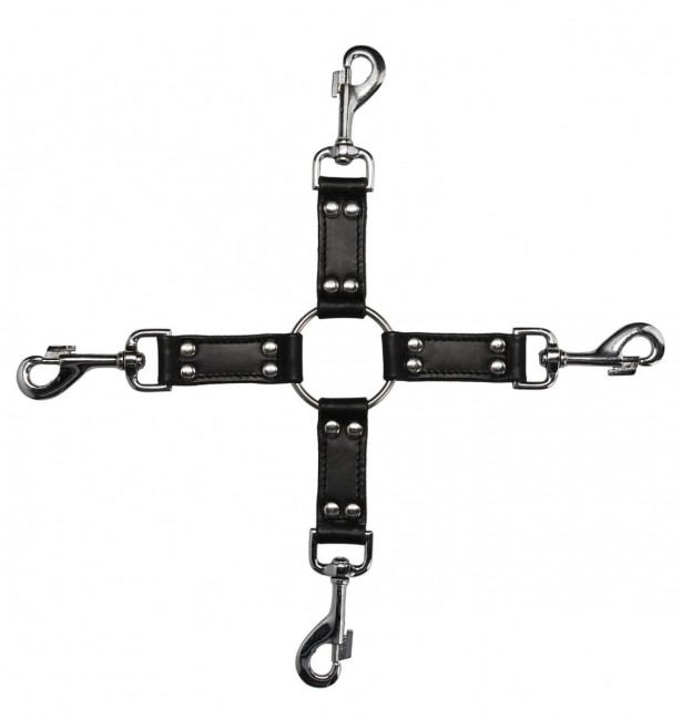 Черный крестообразный фиксатор 4-way Leather Hogtie Cross Hogtie Черный крестообразный фиксатор 4-way Leather Hogtie Cross Hogtie