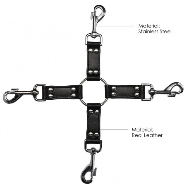 Черный крестообразный фиксатор 4-way Leather Hogtie Cross Hogtie Черный крестообразный фиксатор 4-way Leather Hogtie Cross Hogtie