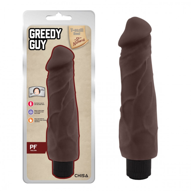Коричневый вибратор-реалистик Greedy Guy - 24 см. Коричневый вибратор-реалистик Greedy Guy - 24 см.