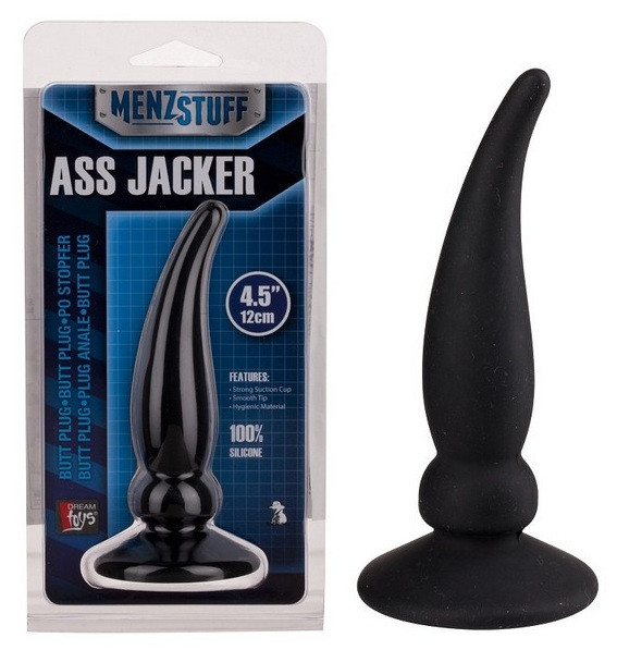 Чёрная пробка ASS JACKER для анальной стимуляции - 12 см., Dream Toys