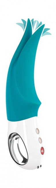 Бирюзовый вибратор Volta с раздвоенным кончиком - 18,9 см., Fun Factory