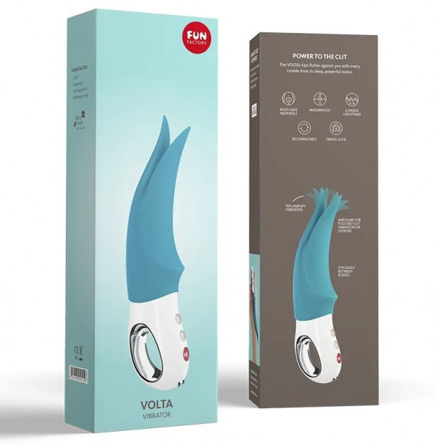 Бирюзовый вибратор Volta с раздвоенным кончиком - 18,9 см., Fun Factory