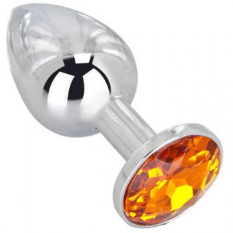 Анальное украшение BUTT PLUG  Small с оранжевым кристаллом - 7 см., Anal Jewelry Plug