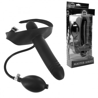 Черный надувной кляп-страпон Inflatable Gag with Dildo - 14,5 см., XR Brands