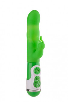 Зеленый вибратор с клиторальным стимулятором INSTYLE DUO VIBRATOR 5.5INCH - 14 см., NMC