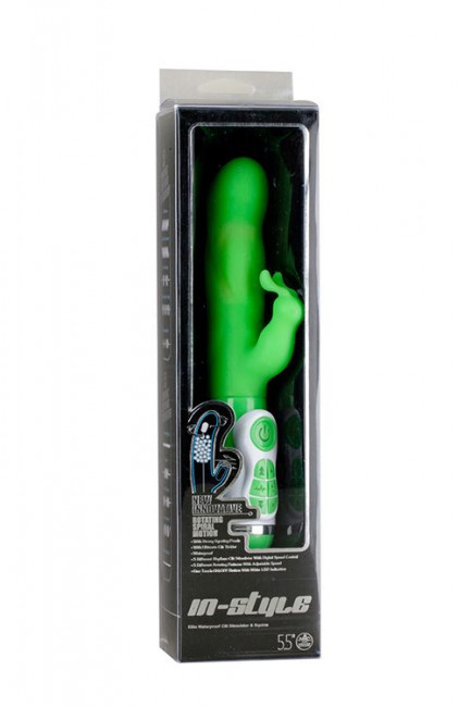 Зеленый вибратор с клиторальным стимулятором INSTYLE DUO VIBRATOR 5.5INCH - 14 см., NMC