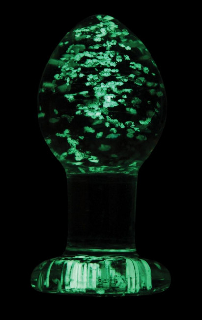 Прозрачная, светящаяся в темноте  анальная пробка Glass Plug Medium - 8 см. , NS Novelties