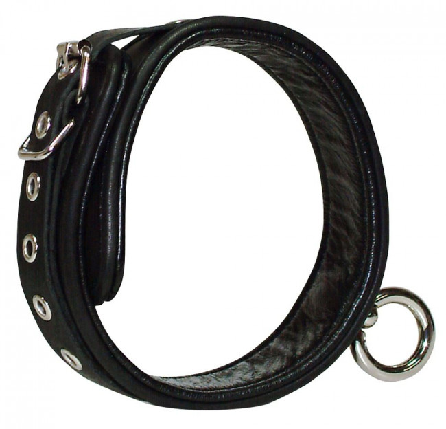 Кожаный черный ошейник с кольцом Leder Halsfessel, Orion