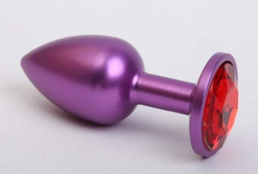 Фиолетовая анальная пробка с красным стразом - 7,6 см., 4sexdreaM