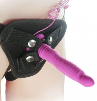Розовый вибрострапон 6.7 inch Strap-on Ripple Dildo Vibe - 21 см.