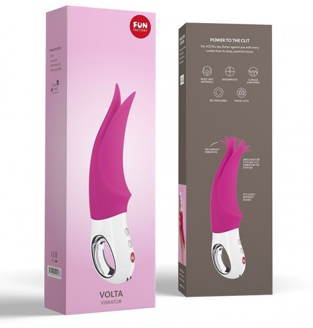 Малиновый вибратор Volta с раздвоенным кончиком - 18,9 см., Fun Factory