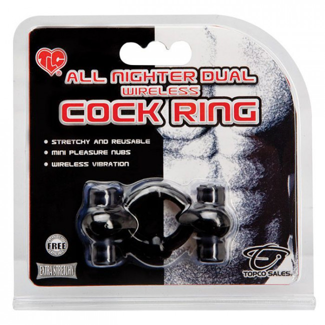 Эрекционное кольцо с двумя вибраторами TLC All Nighter Dual Wireless Cock Ring, Topco Sales