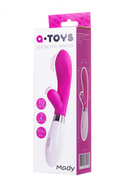 Розовый силиконовый вибратор с клиторальным стимулятором A-Toys Mady - 20,4 см., A-toys
