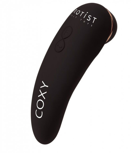 Чёрный бесконтактный стимулятор клитора Coxy с вибрацией, Erotist