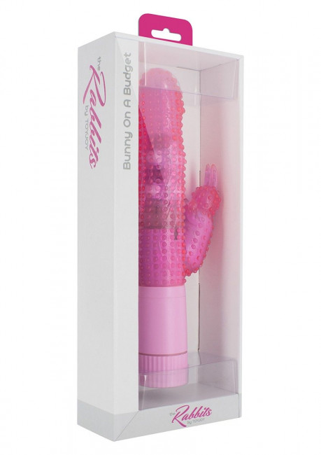 Розовый вибратор BUNNY OA BUDGET VIBE W DOTS с клиторальным стимулятором - 25 см., Toy Joy