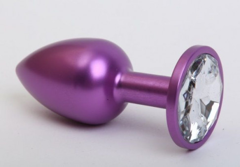 Фиолетовая анальная пробка с прозрачным стразом - 7,6 см., 4sexdreaM