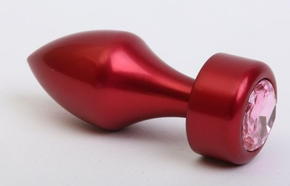 Красная анальная пробка с широким основанием и розовым кристаллом - 7,8 см., 4sexdreaM