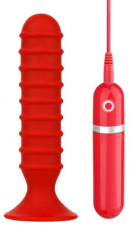 Красный ребристый анальный вибратор RIBBED TORPEDO - 15 см., Dream Toys