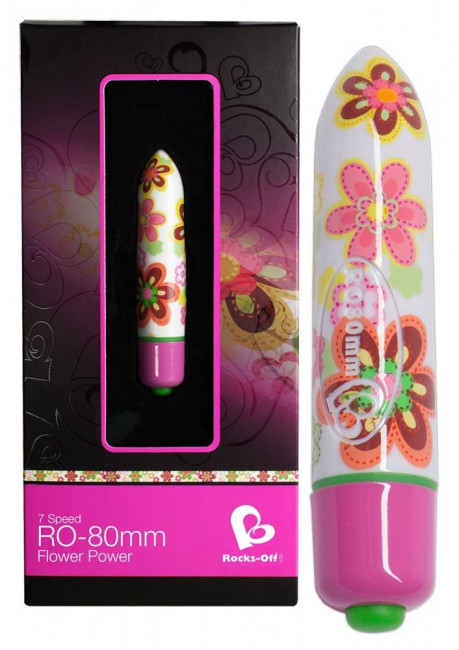 Мини-вибратор Flower Power с цветочным принтом - 8 см., Rocks-Off