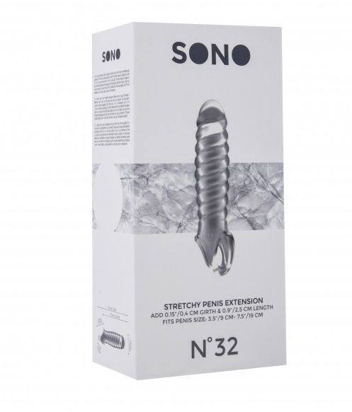 Прозрачная ребристая насадка Stretchy Penis Extension No.32, Shots Media BV Прозрачная ребристая насадка Stretchy Penis Extension No.32, Shots Media BV
