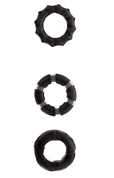 Набор из 3 чёрных эрекционных колец MENZSTUFF STRETCHY COCK RINGS, Dream Toys