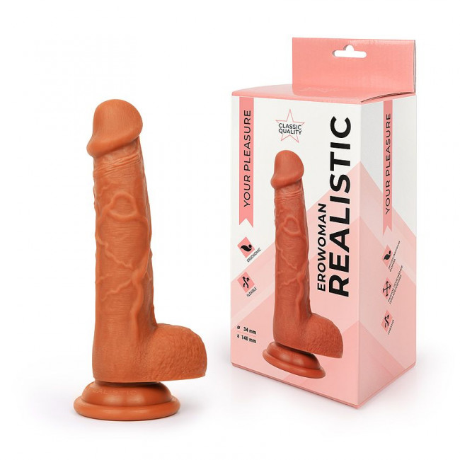 Реалистичный коричневый фаллоимитатор Erowoman, Bior toys