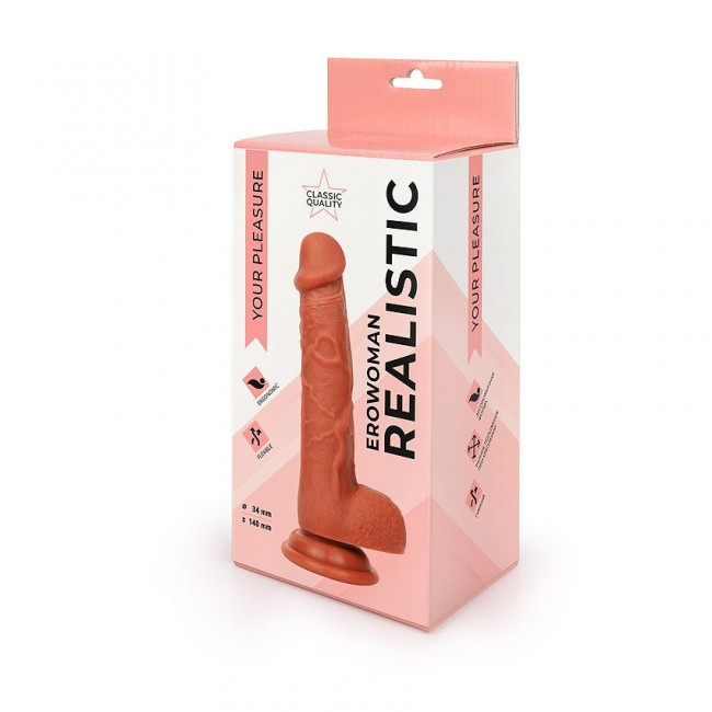 Реалистичный коричневый фаллоимитатор Erowoman, Bior toys