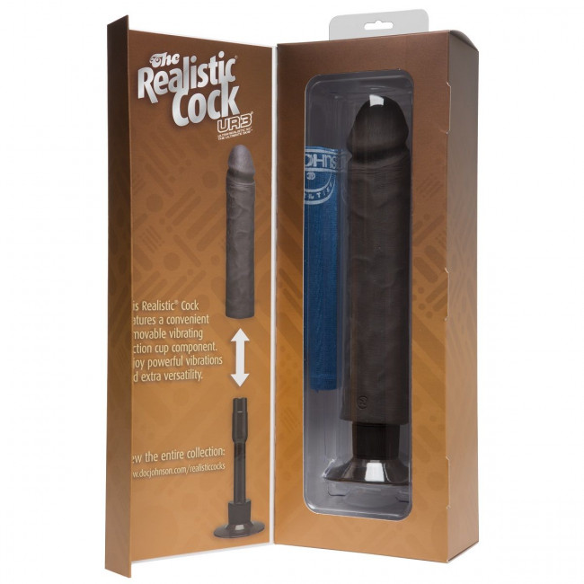 Коричневый вибратор The Realistic Cock ULTRASKYN Without Balls Vibrating 10” - 29,2 см., Doc Johnson