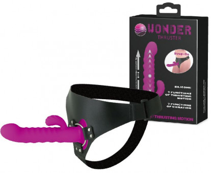 Фиолетовый страпон с пульсацией Wonder Thruster - 20 см., Baile