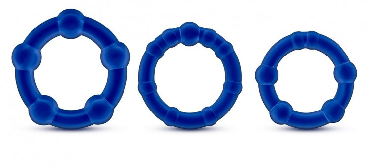 Набор из 3 синих эрекционных колец Stay Hard Beaded Cockrings, Blush Novelties