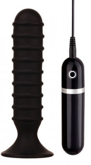 Чёрный ребристый вибратор RIBBED TORPEDO - 15 см., Dream Toys