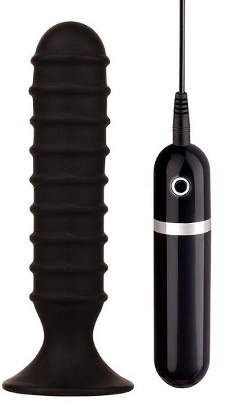 Чёрный ребристый вибратор RIBBED TORPEDO - 15 см., Dream Toys Чёрный ребристый вибратор RIBBED TORPEDO - 15 см., Dream Toys