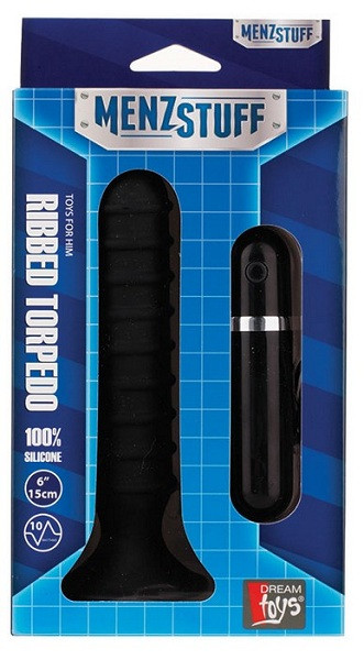 Чёрный ребристый вибратор RIBBED TORPEDO - 15 см., Dream Toys Чёрный ребристый вибратор RIBBED TORPEDO - 15 см., Dream Toys
