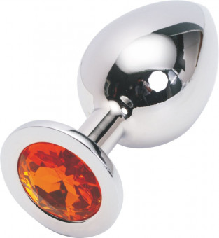 Анальная пробка BUTT PLUG  Large с оранжевым кристаллом - 9,5 см., Anal Jewelry Plug