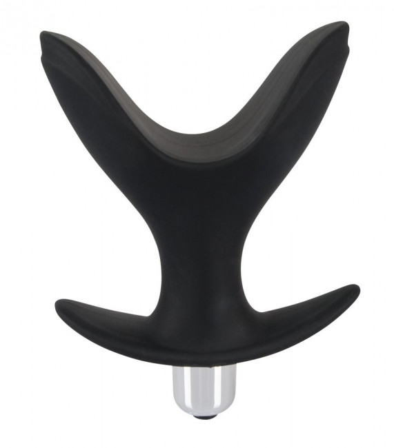 Чёрная анальная V-образная пробка Black Velvets Vibrating Anchor Plug с вибрацией - 10,3 см., Orion