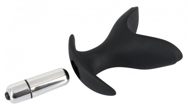 Чёрная анальная V-образная пробка Black Velvets Vibrating Anchor Plug с вибрацией - 10,3 см., Orion