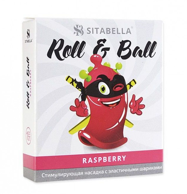 Стимулирующий презерватив-насадка Roll & Ball Raspberry, Sitabella